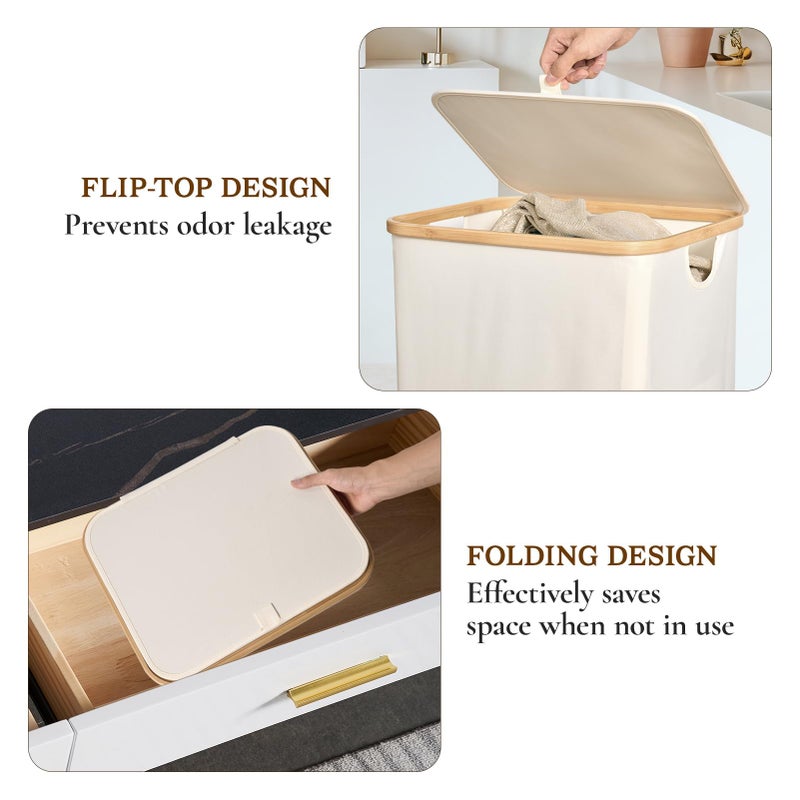 JOLLYIN Laundry Baskest with Lid, 100L Large Tall Laundry Hamper with Removable Bag, Collapsible Laundry Hamper for Bedroom, Bathroom, Dorm, Laundry Room, Beige - Image 5