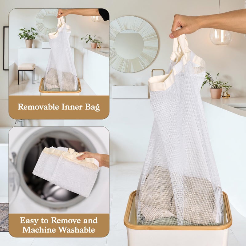 JOLLYIN Laundry Baskest with Lid, 100L Large Tall Laundry Hamper with Removable Bag, Collapsible Laundry Hamper for Bedroom, Bathroom, Dorm, Laundry Room, Beige - Image 4