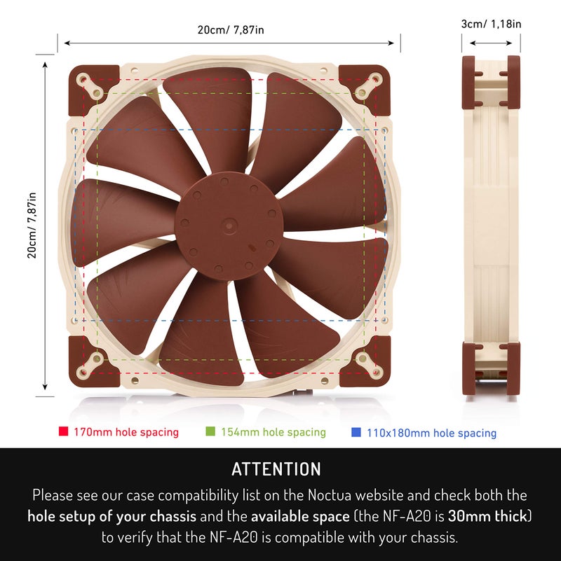 NOCTUA مروحة نوكتوا NF-A20 PWM، مروحة هادئة متميزة، 4 دبابيس (200x30 مم، بني) - Image 4