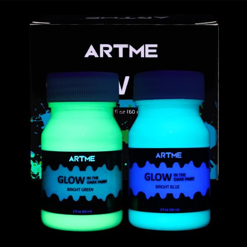 ARTME Glow in The Dark Paint Set of Green and Blue Colors (60ml/2oz each) Acrylic Paint Perfect for Art Painting, DIY Projects, Halloween Decorations - Image 3