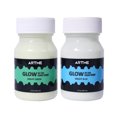ARTME Glow in The Dark Paint Set of Green and Blue Colors (60ml/2oz each) Acrylic Paint Perfect for Art Painting, DIY Projects, Halloween Decorations - Image 2