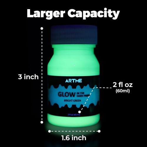 ARTME Glow in The Dark Paint Set of Green and Blue Colors (60ml/2oz each) Acrylic Paint Perfect for Art Painting, DIY Projects, Halloween Decorations - Image 5