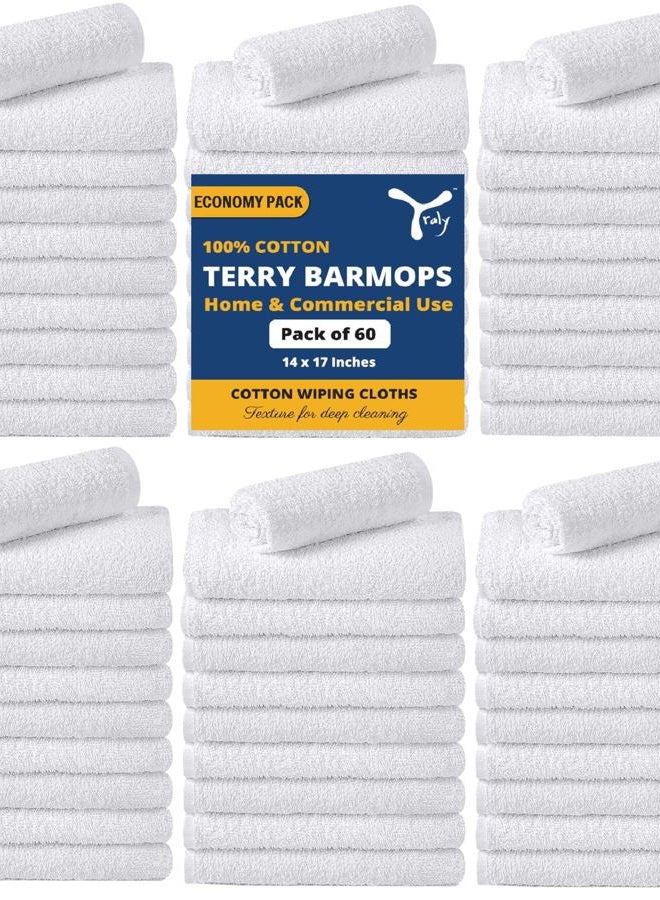 YRALY Terry Bar Mop Towels (Pack of 60) – Absorbent and Quick Drying Commercial-Grade Cotton Cleaning Towels, Cleaning Rags for Kitchen, Bar – Reusable Shop Rags 14”x17” White - Image 1