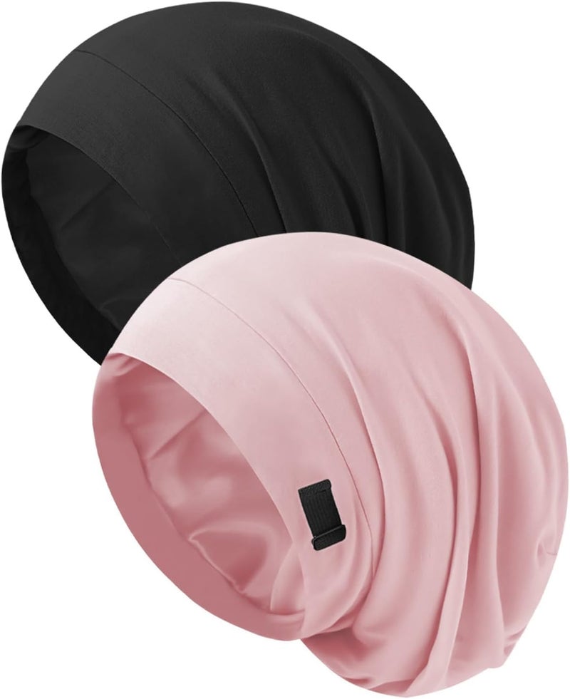 KASTWAVE Silk Bonnet for Sleeping Women, Satin Lined Hair Protection Cap, Anti-Frizz Sleep Cap for Natural Curly Hair, Soft Stretchy Satin Hair Wrap Slouch Beanie Hat,Adjustable - Image 1