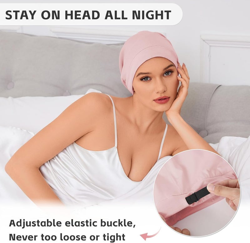 KASTWAVE Silk Bonnet for Sleeping Women, Satin Lined Hair Protection Cap, Anti-Frizz Sleep Cap for Natural Curly Hair, Soft Stretchy Satin Hair Wrap Slouch Beanie Hat,Adjustable - Image 2