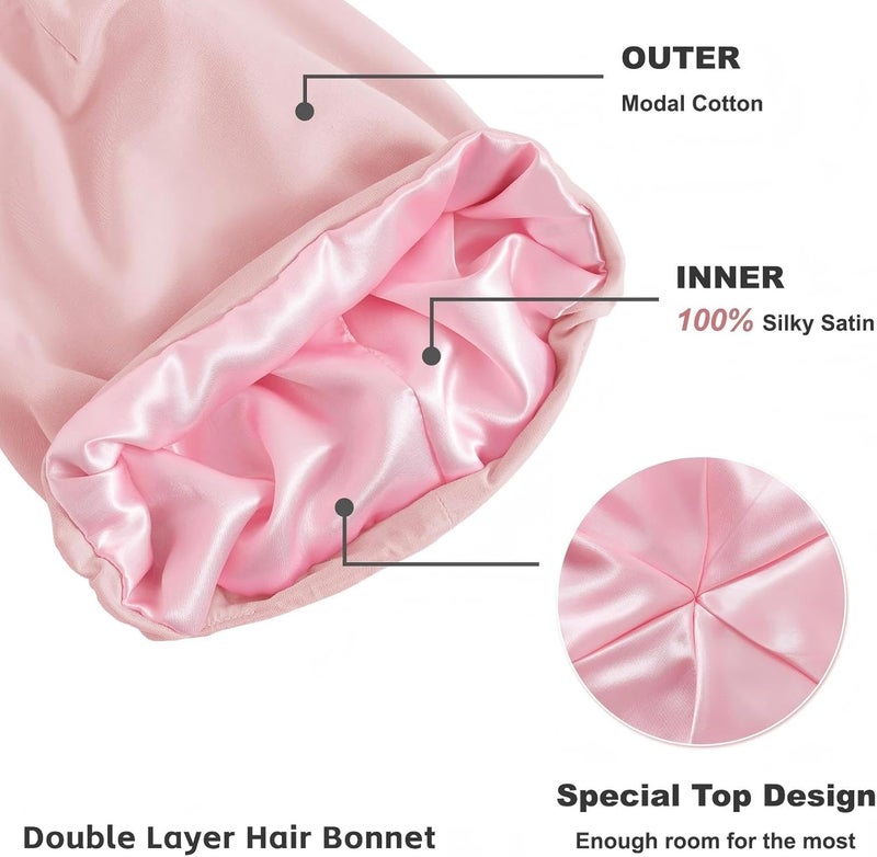KASTWAVE Silk Bonnet for Sleeping Women, Satin Lined Hair Protection Cap, Anti-Frizz Sleep Cap for Natural Curly Hair, Soft Stretchy Satin Hair Wrap Slouch Beanie Hat,Adjustable - Image 4
