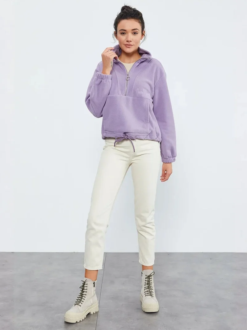 تومي لايف TOMMY Oversized Half-zip Plush Sweatshirt