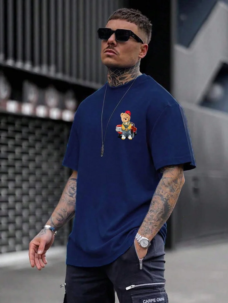 دوغ فش Teddy Printed Oversize Navy Blue Men's T-Shirt