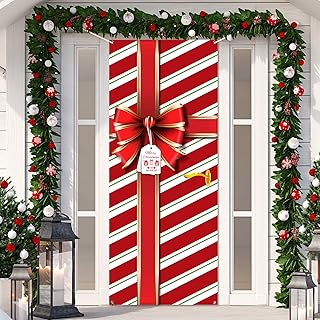gisgfim gisgfim Christmas Door Cover Decoration Merry Box Bowknot Photography Backdrop Outdoor Sign for Home Wall Indoor  - Image 1