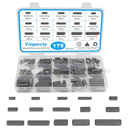 Yinpecly 175pcs Woodruff Key Stock Assortment 15 Size Popular Sizes Carbon Steel Round Ended Feather Key Parallel Drive Shaft Keys Set Kit for Fasteners Mechanical Industry Crankshaft - Image 1