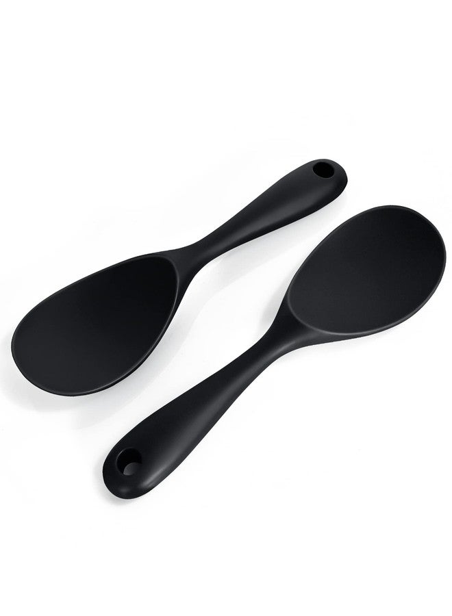 FireKylin 2 Pcs Silicone Rice Paddle,Non Stick Rice Spoon Scooper Spatula,Heat Resistant Rice Cooker Spoon(Black) - Image 1