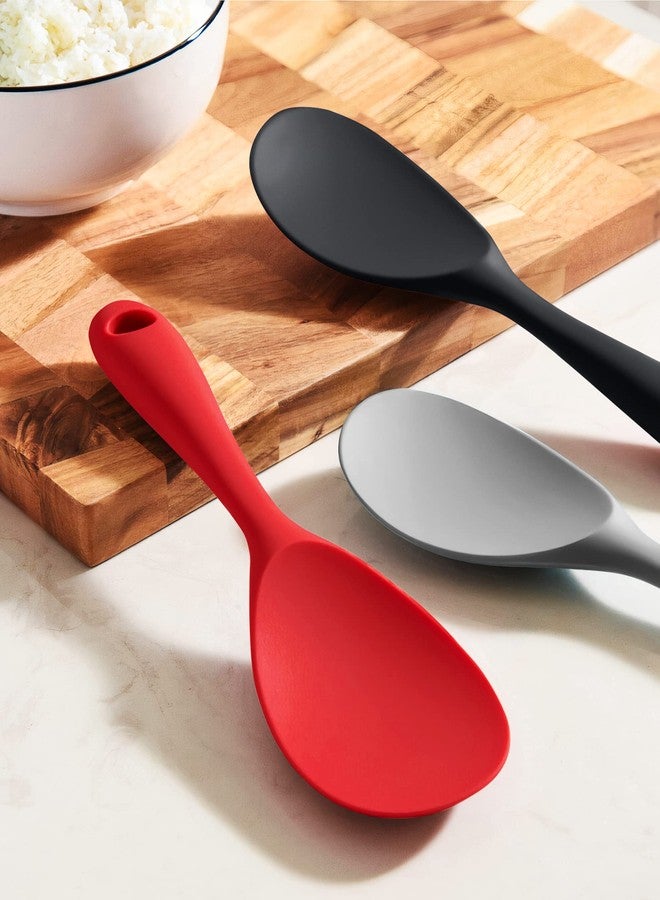FireKylin 2 Pcs Silicone Rice Paddle,Non Stick Rice Spoon Scooper Spatula,Heat Resistant Rice Cooker Spoon(Black) - Image 5