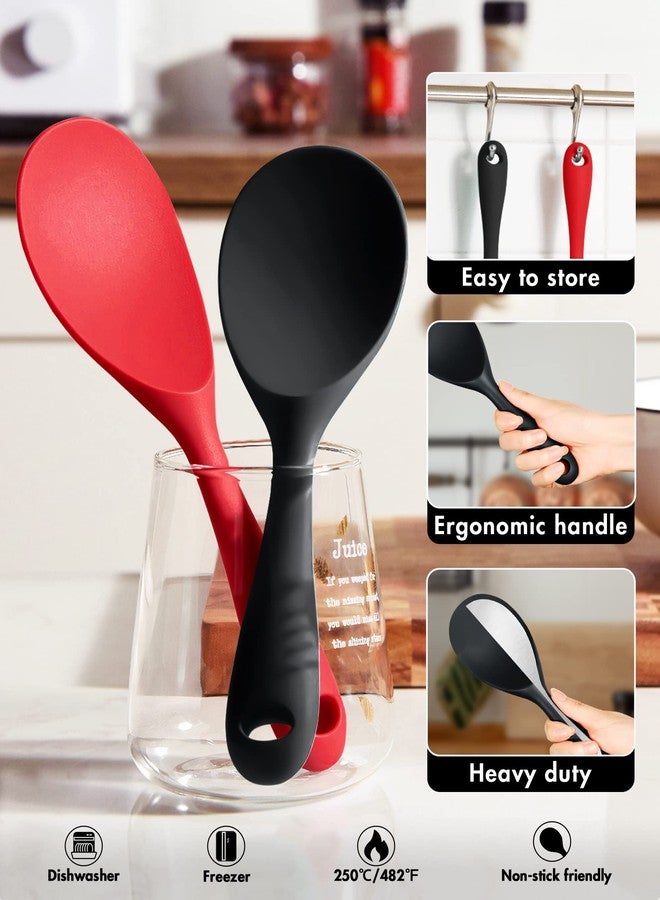 FireKylin 2 Pcs Silicone Rice Paddle,Non Stick Rice Spoon Scooper Spatula,Heat Resistant Rice Cooker Spoon(Black) - Image 2