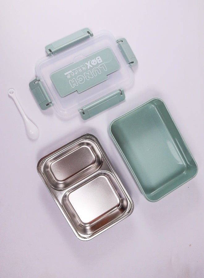 Toshionics Stainless Steel Lunch Box with 2 Compartments, Spoon, Lid Cutlery Storage, Leakproof, Microwave & Freezer Safe,  BPA-Free-Removable Tray – 1.4L – for School, Office, Travel, Gym – 20x14x5 cm - Image 5