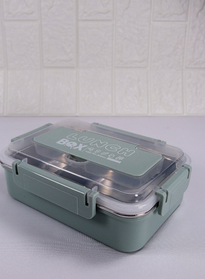 Toshionics Stainless Steel Lunch Box with 2 Compartments, Spoon, Lid Cutlery Storage, Leakproof, Microwave & Freezer Safe,  BPA-Free-Removable Tray – 1.4L – for School, Office, Travel, Gym – 20x14x5 cm - Image 3