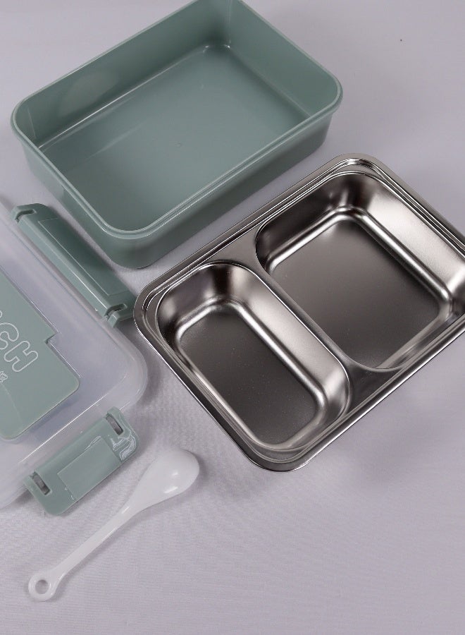 Toshionics Stainless Steel Lunch Box with 2 Compartments, Spoon, Lid Cutlery Storage, Leakproof, Microwave & Freezer Safe,  BPA-Free-Removable Tray – 1.4L – for School, Office, Travel, Gym – 20x14x5 cm - Image 2