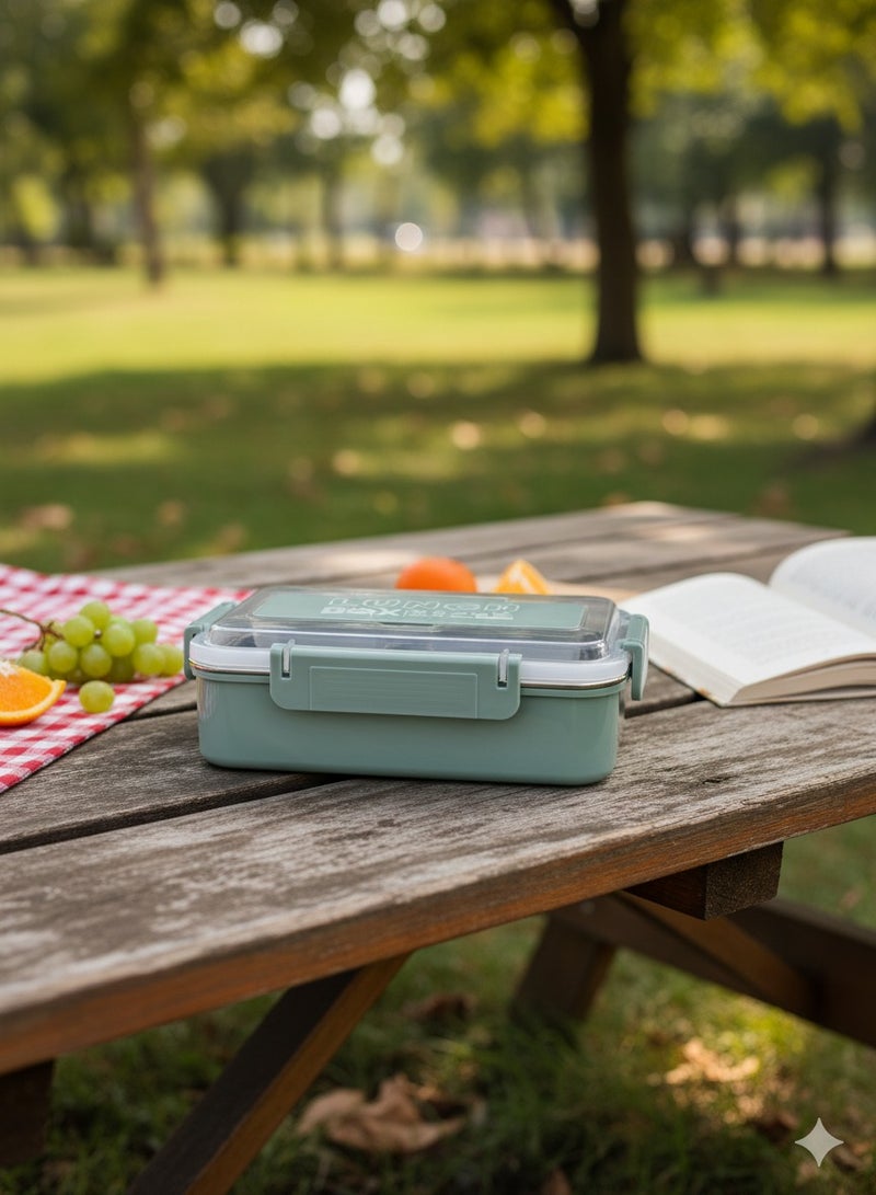 Toshionics Stainless Steel Lunch Box with 2 Compartments, Spoon, Lid Cutlery Storage, Leakproof, Microwave & Freezer Safe,  BPA-Free-Removable Tray – 1.4L – for School, Office, Travel, Gym – 20x14x5 cm - Image 1