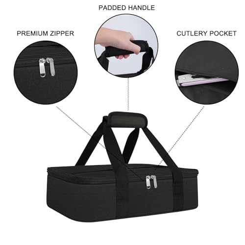 esouler Insulated Casserole Carrier Bag Hot & Cold Food Carrier Bag Lasagna Holder Lunch Bag for Picnics, Parties, Travel, Fits 9 x 13 Inches Casserole Dish-Black - Image 3