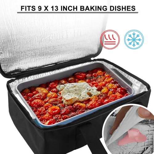 esouler Insulated Casserole Carrier Bag Hot & Cold Food Carrier Bag Lasagna Holder Lunch Bag for Picnics, Parties, Travel, Fits 9 x 13 Inches Casserole Dish-Black - Image 4