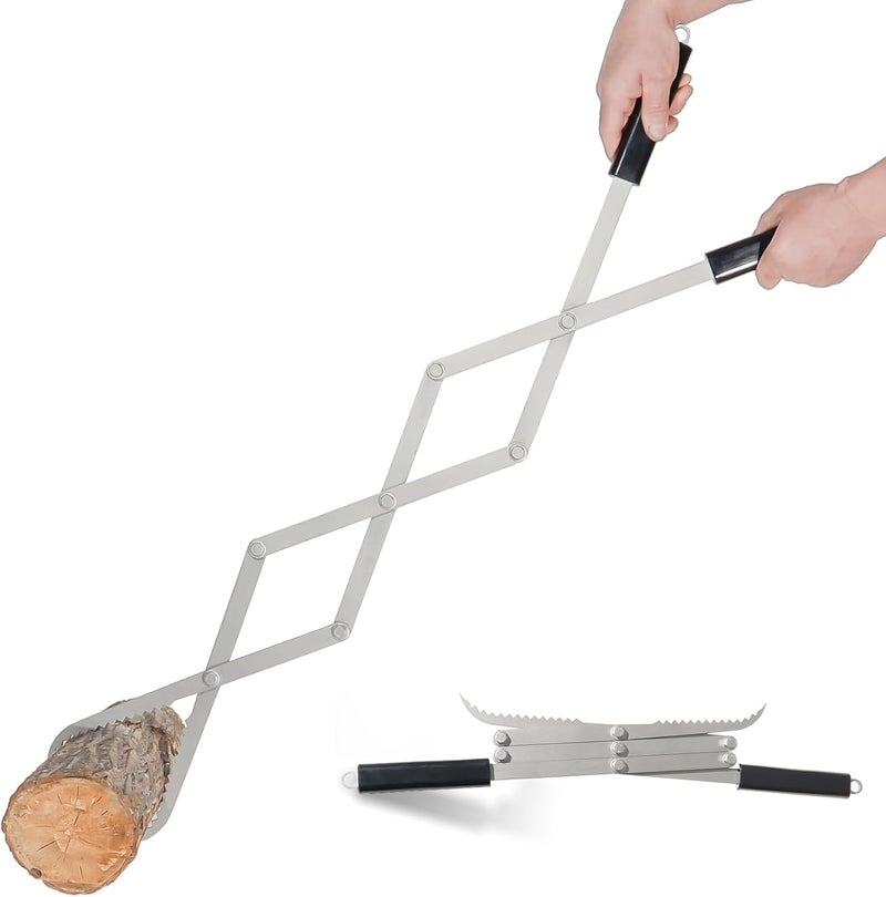 CKLT Fire Tongs Stainless Steel, 42in Heavy Duty Accordion Style Firewood Tongs Log Grabber for Fire Pit, Fireplace Campfire Bonfire, Fire Pit Tool Outdoor Camping Wood Stove Use - Image 1