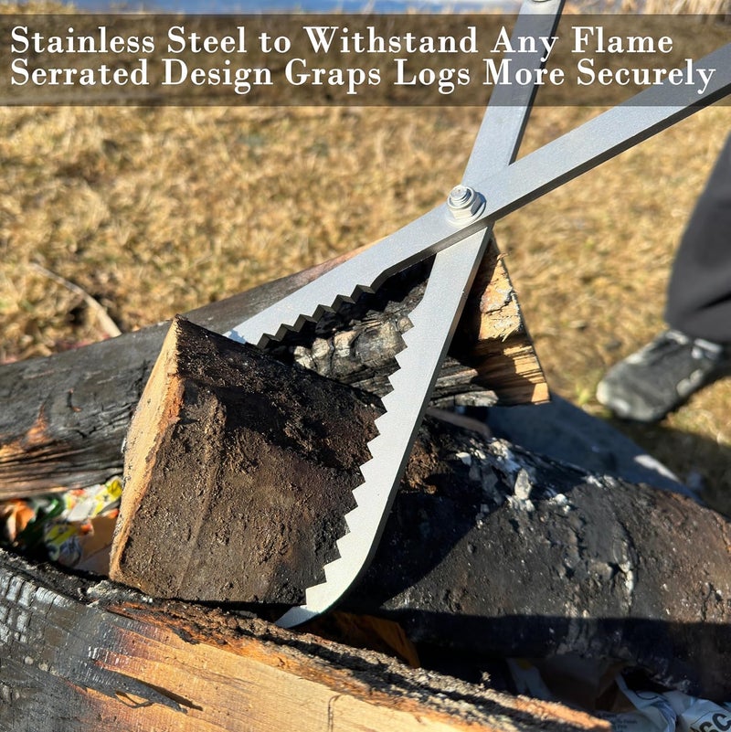 CKLT Fire Tongs Stainless Steel, 42in Heavy Duty Accordion Style Firewood Tongs Log Grabber for Fire Pit, Fireplace Campfire Bonfire, Fire Pit Tool Outdoor Camping Wood Stove Use - Image 2