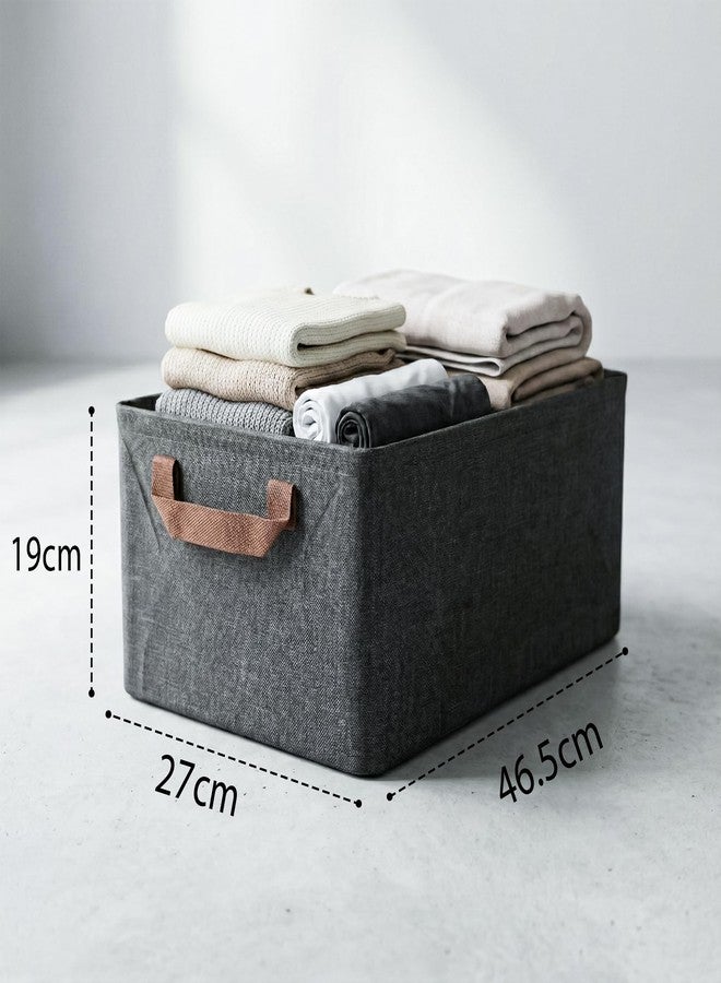 CLAPONE Foldable Storage Box and Organiser with Metal Frame/Woven Fabric Clothes Organiser with Handle/Wardrobe Organizer for Storage/Almirah Organizer for Shirts/Sweater/Jeans (grey, 4 pcs) - Image 2