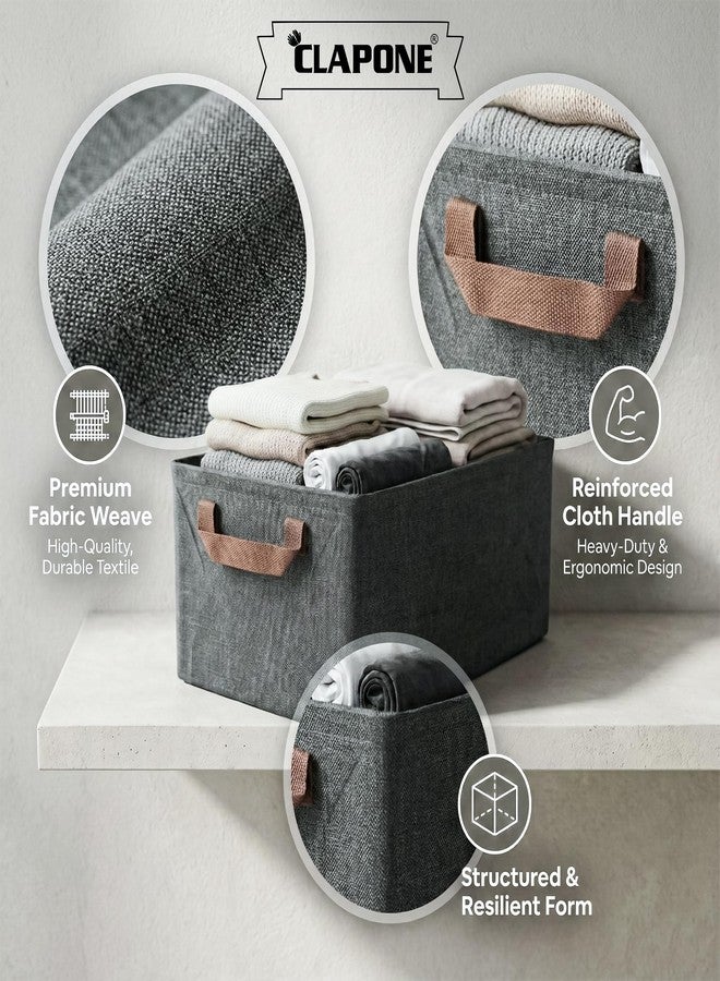 CLAPONE Foldable Storage Box and Organiser with Metal Frame/Woven Fabric Clothes Organiser with Handle/Wardrobe Organizer for Storage/Almirah Organizer for Shirts/Sweater/Jeans (grey, 4 pcs) - Image 4