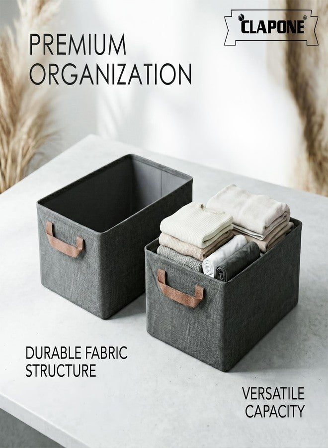 CLAPONE Foldable Storage Box and Organiser with Metal Frame/Woven Fabric Clothes Organiser with Handle/Wardrobe Organizer for Storage/Almirah Organizer for Shirts/Sweater/Jeans (grey, 4 pcs) - Image 3