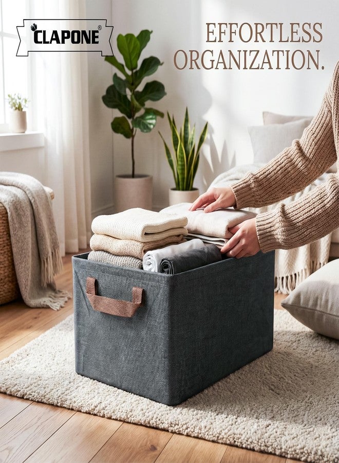 CLAPONE Foldable Storage Box and Organiser with Metal Frame/Woven Fabric Clothes Organiser with Handle/Wardrobe Organizer for Storage/Almirah Organizer for Shirts/Sweater/Jeans (grey, 4 pcs) - Image 5