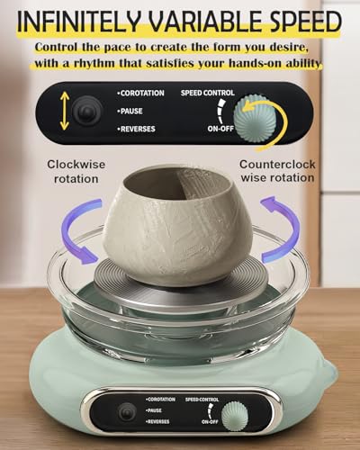 KACOLA Mini Pottery Wheel Electric Pottery Wheel with 47inch Turntable AirDried Clay and 8Pcs Pottery Tools Adjustable Speed and Direction Suitable for Ceramic Teaching Home Use Green - Image 3
