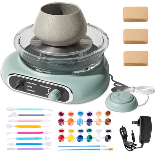 KACOLA Mini Pottery Wheel Electric Pottery Wheel with 47inch Turntable AirDried Clay and 8Pcs Pottery Tools Adjustable Speed and Direction Suitable for Ceramic Teaching Home Use Green - Image 1
