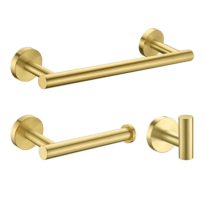 Nolimas 3Pieces Brushed Gold Bathroom Hardware Set SUS304 Stainless Steel Round Wall Mounted Includes 12 Hand Towel BarToilet Paper HolderRobe Towel HooksBathroom Accessories Kit