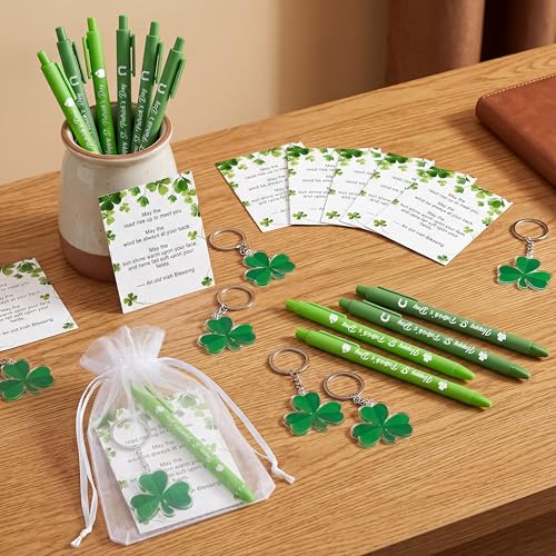 luck sea 18Sets St.Patrick's Day Gifts Bulk for Adults, Saint Patricks Green Ballpoint Pens Shamrock Keychain Accessories Irish Blessing Cards Goodie Bag Fillers for Office Birthday Party Favors Supplies - Image 4