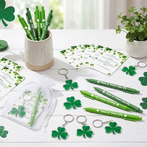 luck sea 18Sets St.Patrick's Day Gifts Bulk for Adults, Saint Patricks Green Ballpoint Pens Shamrock Keychain Accessories Irish Blessing Cards Goodie Bag Fillers for Office Birthday Party Favors Supplies - Image 5