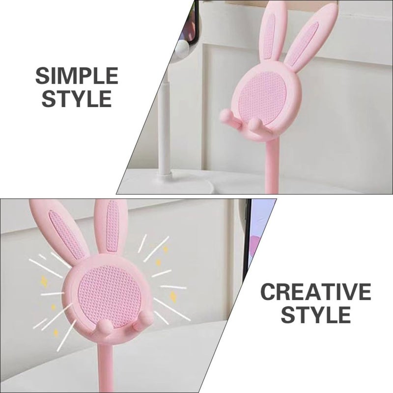 Adjustable Bunny Phone Stand Desktop Holder Telescopic Bracket Pink Rabbit Design - Image 4