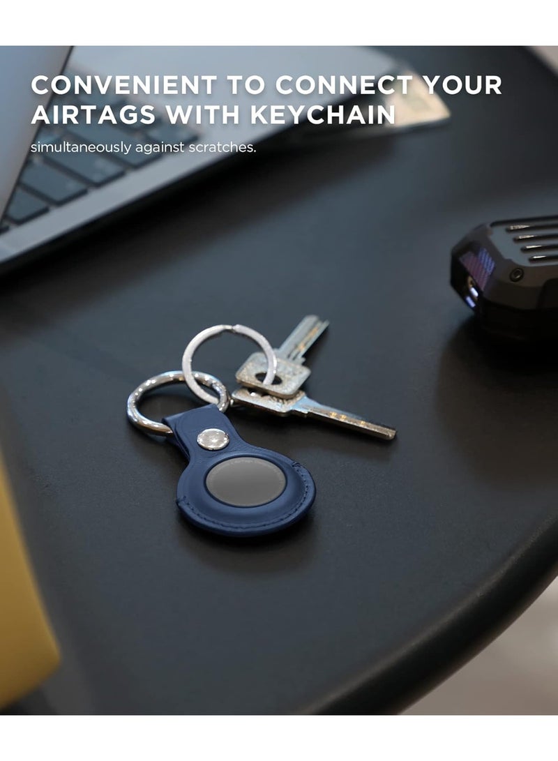 حافظة جلدية لجهاز AirTag. حافظة جلدية لسلسلة مفاتيح AirTag، مناسبة للمفاتيح والحقائب والأمتعة وأطواق الحيوانات الأليفة. تصميم مقاوم للضياع والخدوش، متوافق مع جهاز Apple AirTag 2021 (أزرق داكن). - Image 2