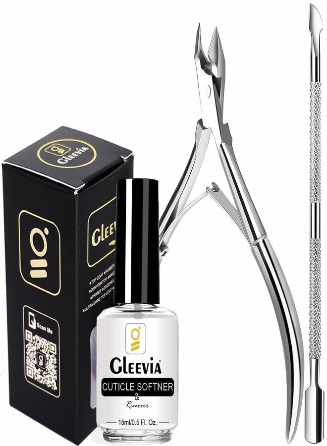 Gleevia مجموعة مُنعم ومزيل الجلد الميت حول الأظافر، جلفيا للعناية بالأظافر 15 مل، مُنعم ومزيل الجلد الميت حول الأظافر، مقص الجلد الميت حول الأظافر، أداة دفع الجلد الميت حول الأظافر، مجموعة مانيكير وباديكير احترافية - Image 1