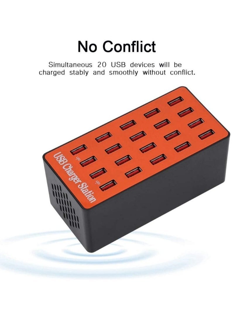Gravity Portable 20 Ports USB Hub,Fast Heat Dissipation Safe Charging USB Charging Station 18A/5V Large Output,70% Working Efficiency,for MP3/MP4/Phone/Android/Tablet PC(UK 250 V) - Image 5