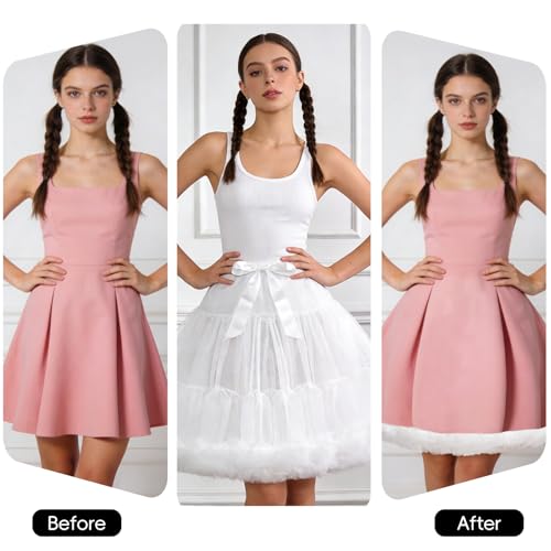 iHUFeather Womens Petticoat Tutu Skirt 3-Layered Pleated Tulle Underskirt Puffy Ballet Party Skirt (White) - Image 5