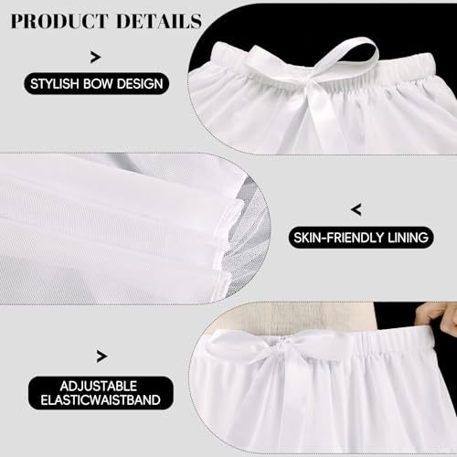 iHUFeather Womens Petticoat Tutu Skirt 3-Layered Pleated Tulle Underskirt Puffy Ballet Party Skirt (White) - Image 3