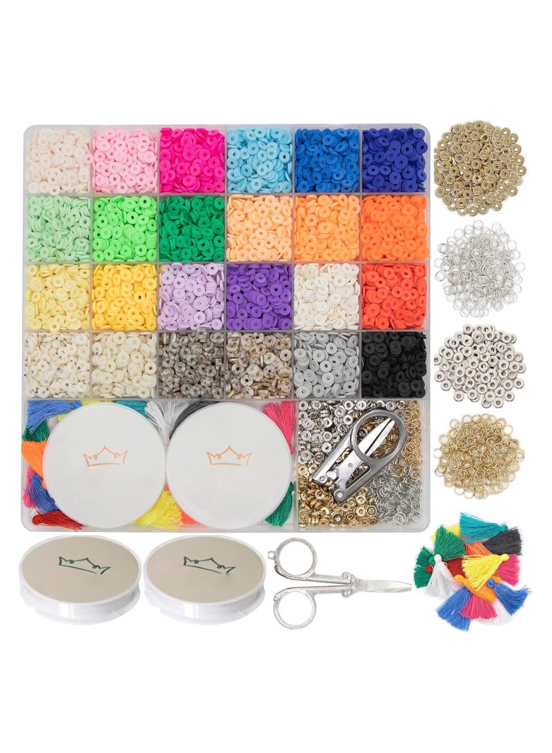SYOSI Clay Beads Bracelet Making Kit 6000 pcs Polymer Beads Spacer Clay Heishi Beads for Bracelet Jewelry Making DIY Bracelet Making Kit for Kids Teens Ages 8-12 24 Color Rainbow Pack 6mm Bead - Image 1