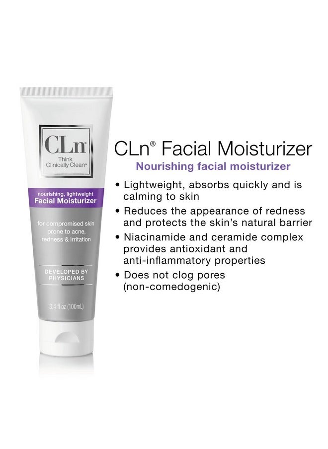 cln - CLn® Facial Moisturizer - Soothes & Calms Skin, Helps Reduce Appearance of Redness, Locks in Moisture without Clogging Pores, Dermatologist & Clinically Tested, 3.4 oz. - Image 1
