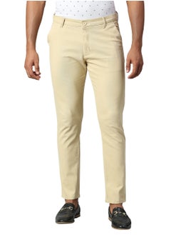 Dennis Lingo Men's Tapered Fit Light Khaki Cotton Chinos - Mid-Rise, Full Length, Button & Zip Closure  - Image 2
