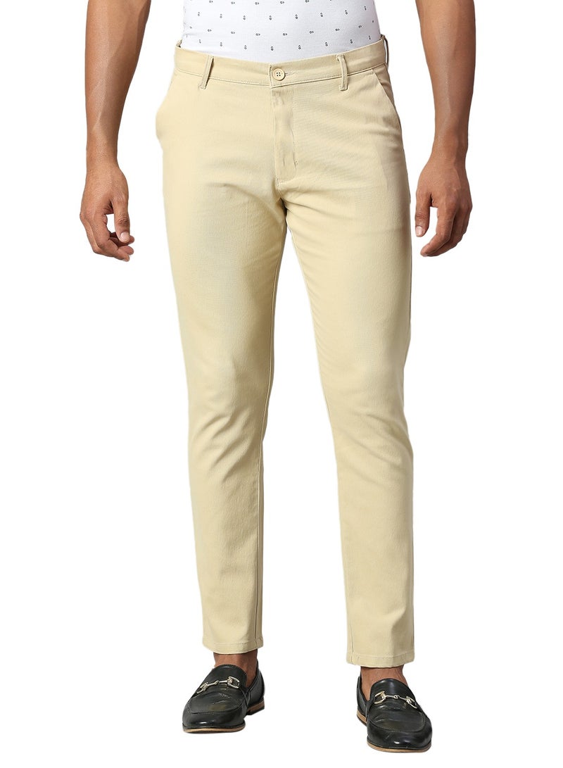 Dennis Lingo Men's Tapered Fit Light Khaki Cotton Chinos - Mid-Rise, Full Length, Button & Zip Closure  - Image 2