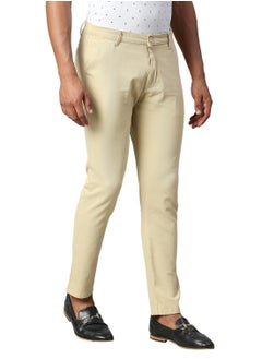 Dennis Lingo Men's Tapered Fit Light Khaki Cotton Chinos - Mid-Rise, Full Length, Button & Zip Closure  - Image 4