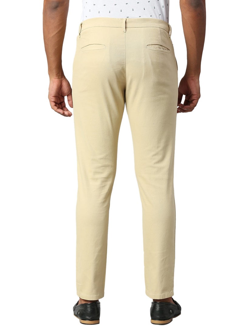 Dennis Lingo Men's Tapered Fit Light Khaki Cotton Chinos - Mid-Rise, Full Length, Button & Zip Closure  - Image 5