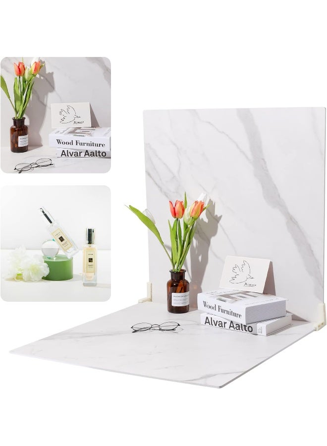 BPA 2 Marble 24x24in Photography Backdrop Boards with 2 PCS Bracket for Flat Lay or Food Photography Background Marble and White Backdrop Photo Table Backdrop - Image 1