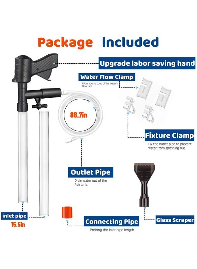 زي يانج منظف ​​حصى حوض السمك، جهاز تغيير مياه حوض السمك مطور حديثًا مزود بزر ضغط هواء وفوهة طويلة للتحكم في تدفق المياه - Image 2