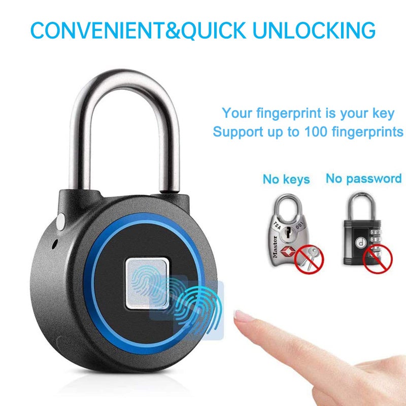 MEGAFEIS Fingerprint Padlock, Bluetooth Lock, Mobile APP, MEGAFEIS Smart Padlock with Keyless Biometric, Water Resistant, Suitable for Gym, Sports, Bike, School, Fence and Storage(Blue) - Image 3