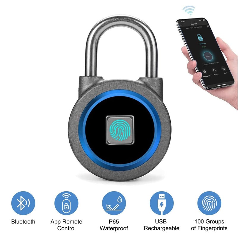 MEGAFEIS Fingerprint Padlock, Bluetooth Lock, Mobile APP, MEGAFEIS Smart Padlock with Keyless Biometric, Water Resistant, Suitable for Gym, Sports, Bike, School, Fence and Storage(Blue) - Image 2